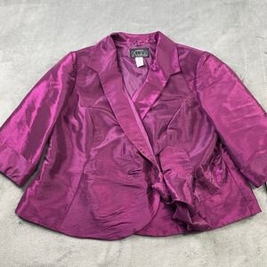 Alex Evenings Womens Purple Jacquard Shimmer Ruffle‎ Shawl Collar Blazer 2X